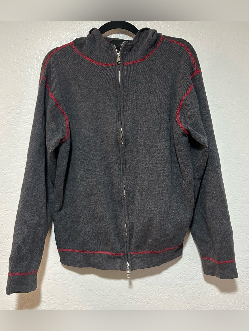Spring+Mercer Charcoal Zip-Up Hoodie with Red Contrast Stitching